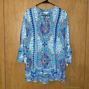 Love Kyla Blue Orange Floral 1/2 sleeve shirt Sm